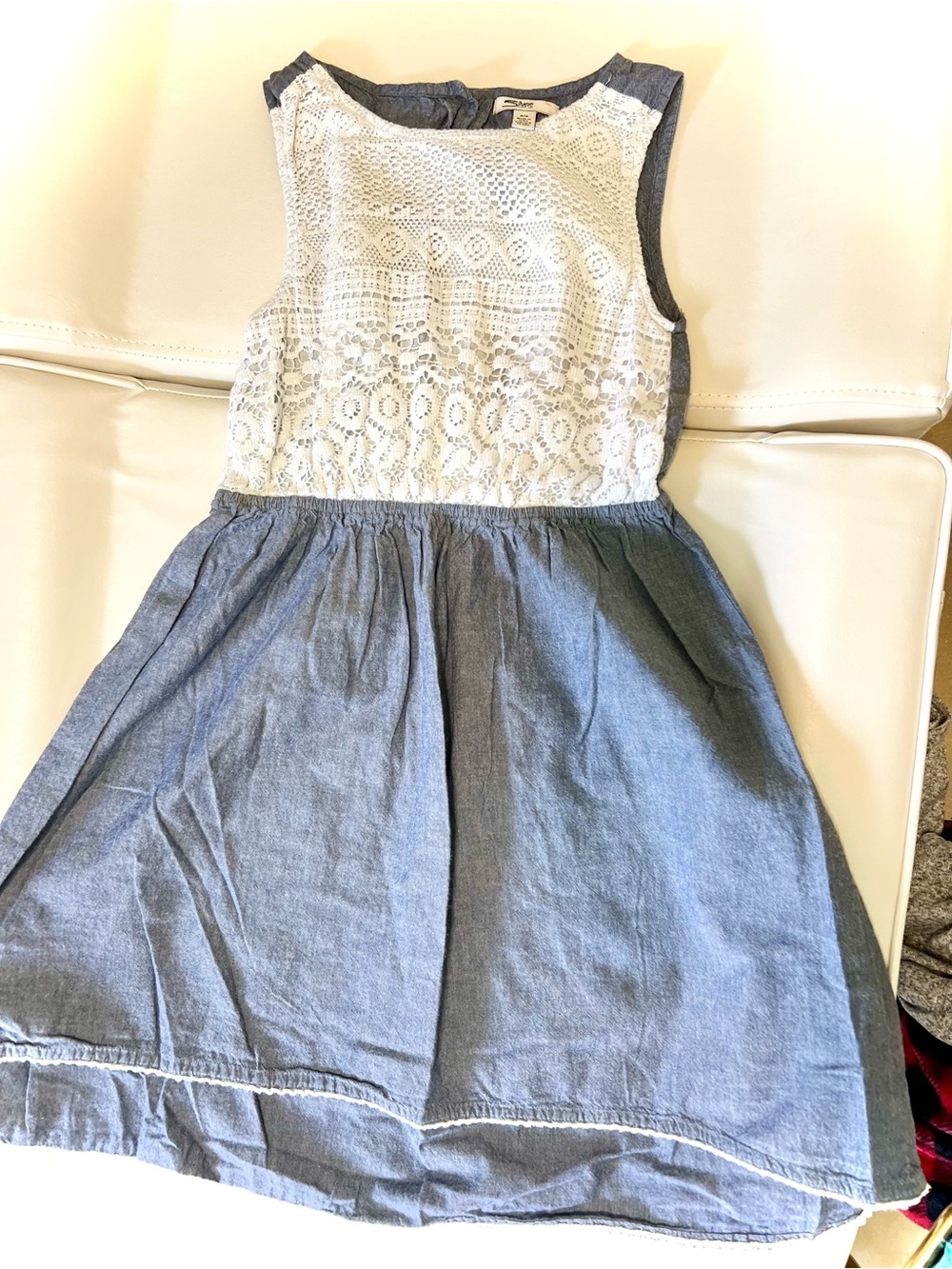 Silkies White Lace Bodice with Blue Chambray Skirt Girls' Dress